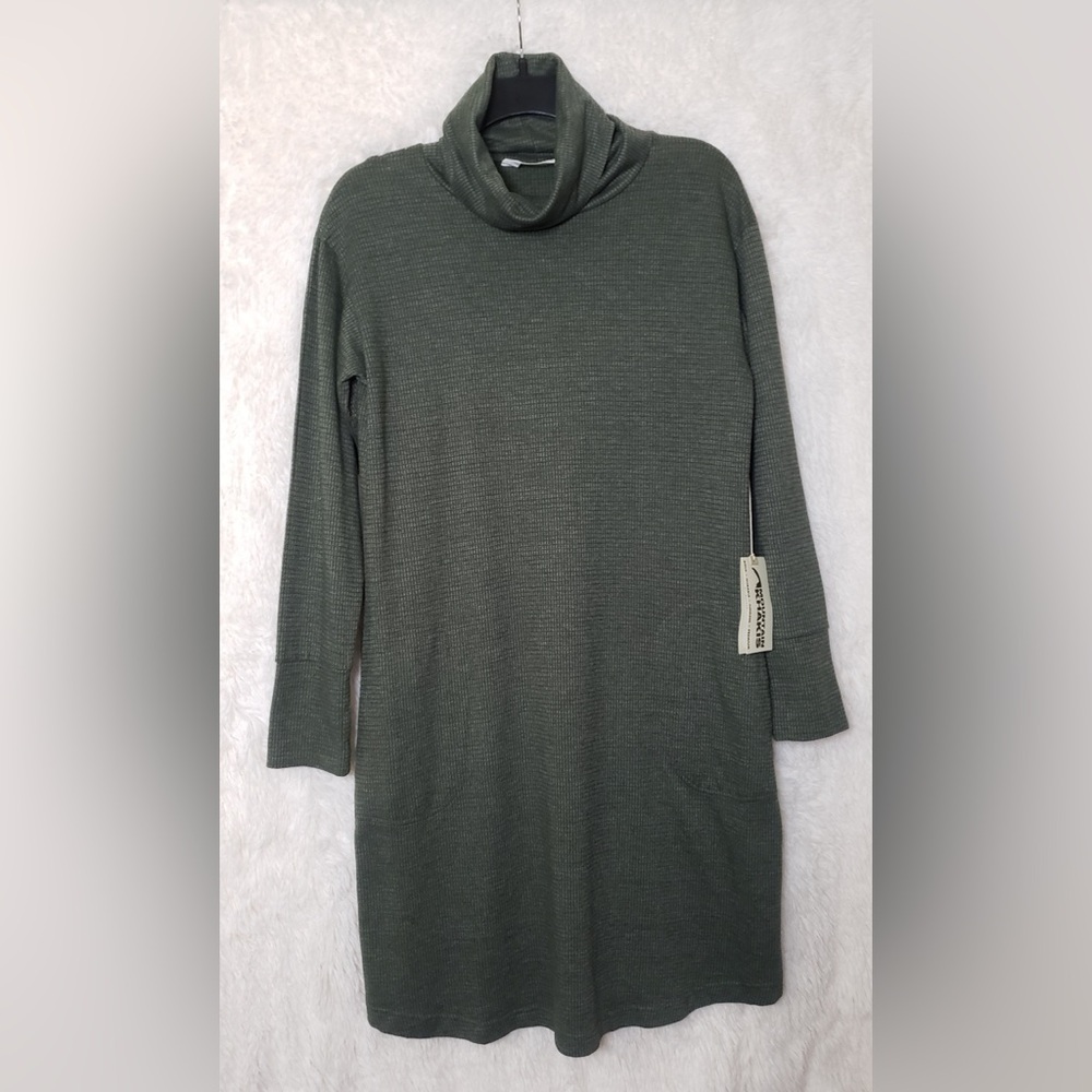NWT Mountain Khakis Waffle Turtleneck Dress Olive Green Size Large